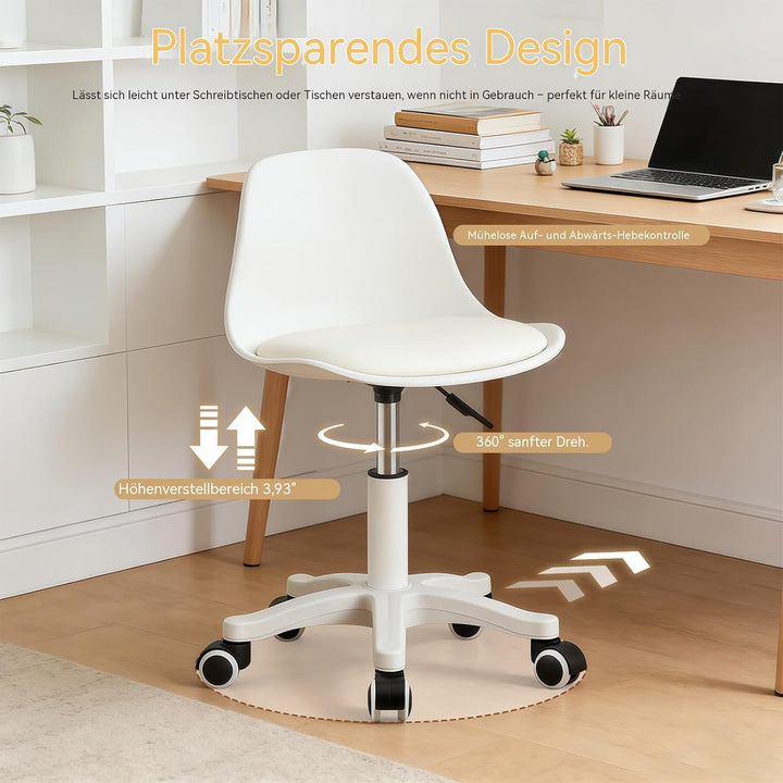 Kleiner Schreibtischstuhl ohne Armlehnen, höhenverstellbarer Home-Office-Stuhl für Jugendliche White