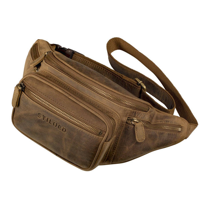 STILORD grosse Leder-Bauchtasche Cognac - Vintage Gürteltasche für Herren, Damen & Kinder - Retro Hü