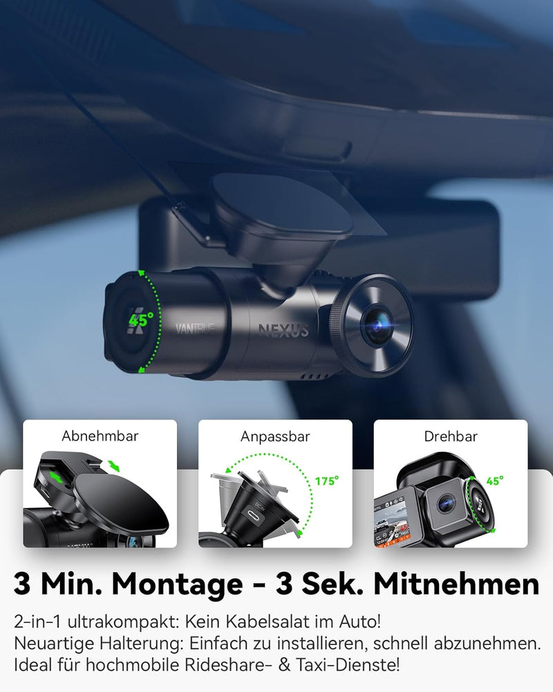 VANTRUE N2X 2.7K+1080P Dashcam Auto Vorne Innen, STARVIS 2 Dual HDR Nachtsicht Dash Cam, 2.5K/60FPS