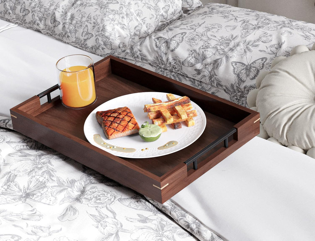 Fibogollo Serviertablett Walnuss L Griffe Metall Deko-Servier 43 x 30 x 5 cm Braun, 43 x 30 x 5 cm B