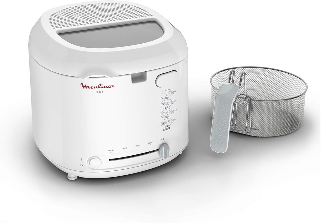 Moulinex AF2031 Fritteuse, Uno, Kapazität 1 kg für 4 Personen, Öl-Fassungsvermögen 1,8 l, Weiss XL-D