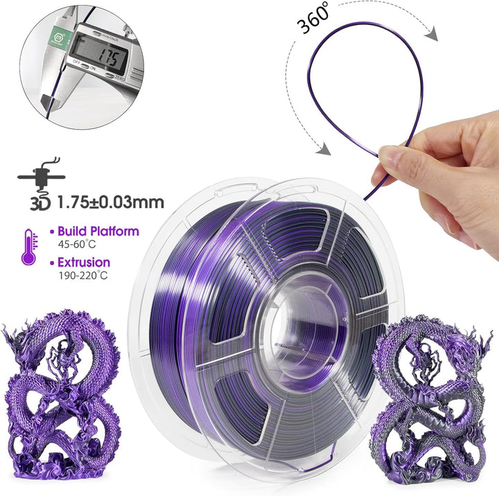 iSANMATE Dual Silk PLA Filament 1.75mm, Dual Schwarz Violett Seide PLA Filament 3d Drucker Filament