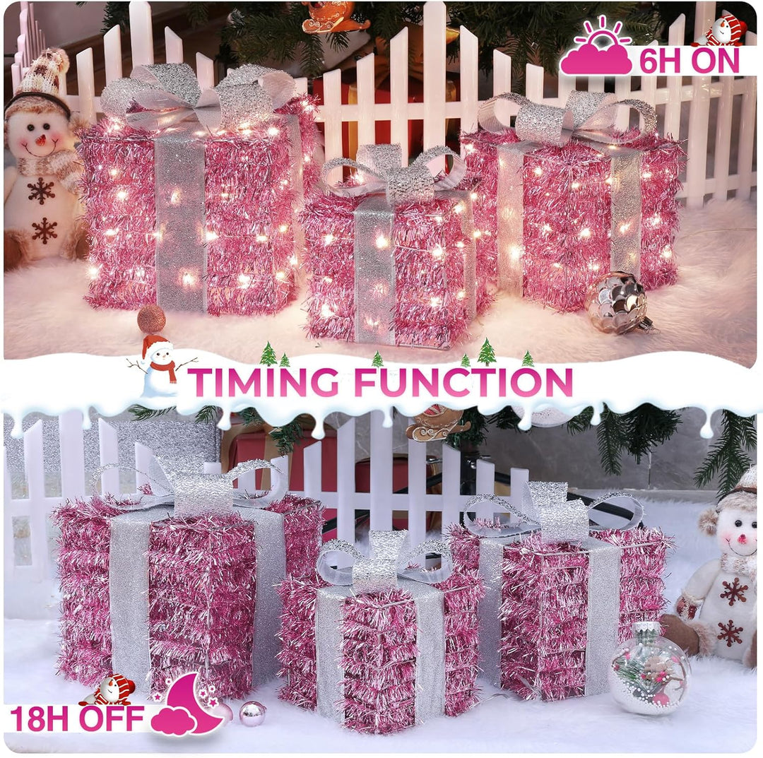 Quntis 3 Set LED Geschenkbox Weihnachten, Weihnachtsdeko Innen Strombetrieben, 140 warmweisse LEDs,