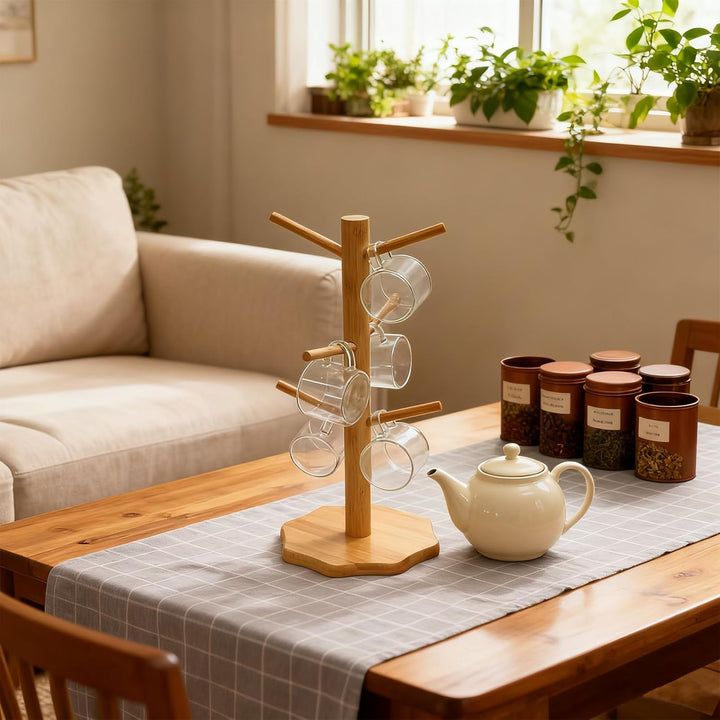 SUNOYA 2 Stück Brezelständer, Pretzel Stand, Höhe 34,5cm, Tassenständer Holz Mit 6 Haken Und Verdick