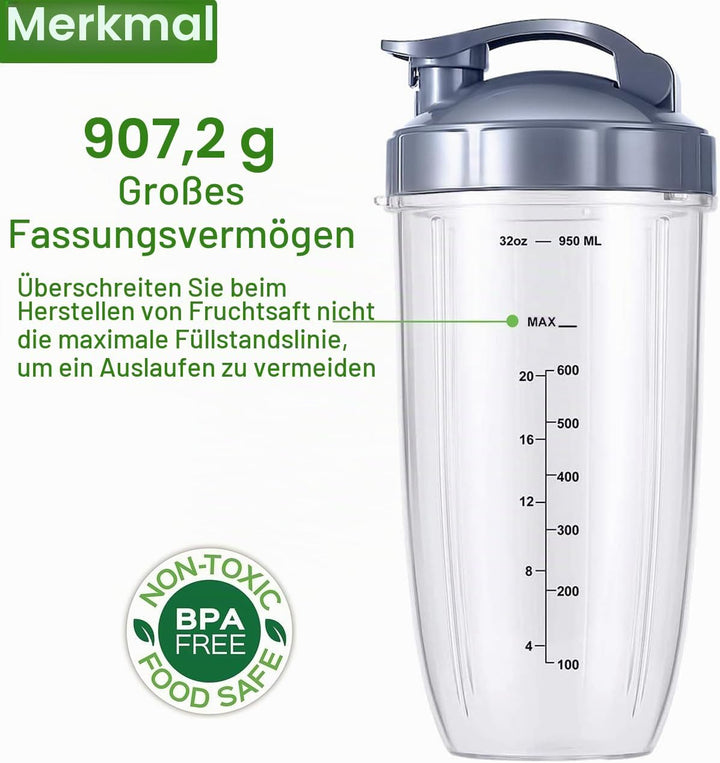 Ersatzteile Zubehör für Nutribullet Mixer, Extraktor Klinge und 950ml Becher mit Flip-Top Becherdeck