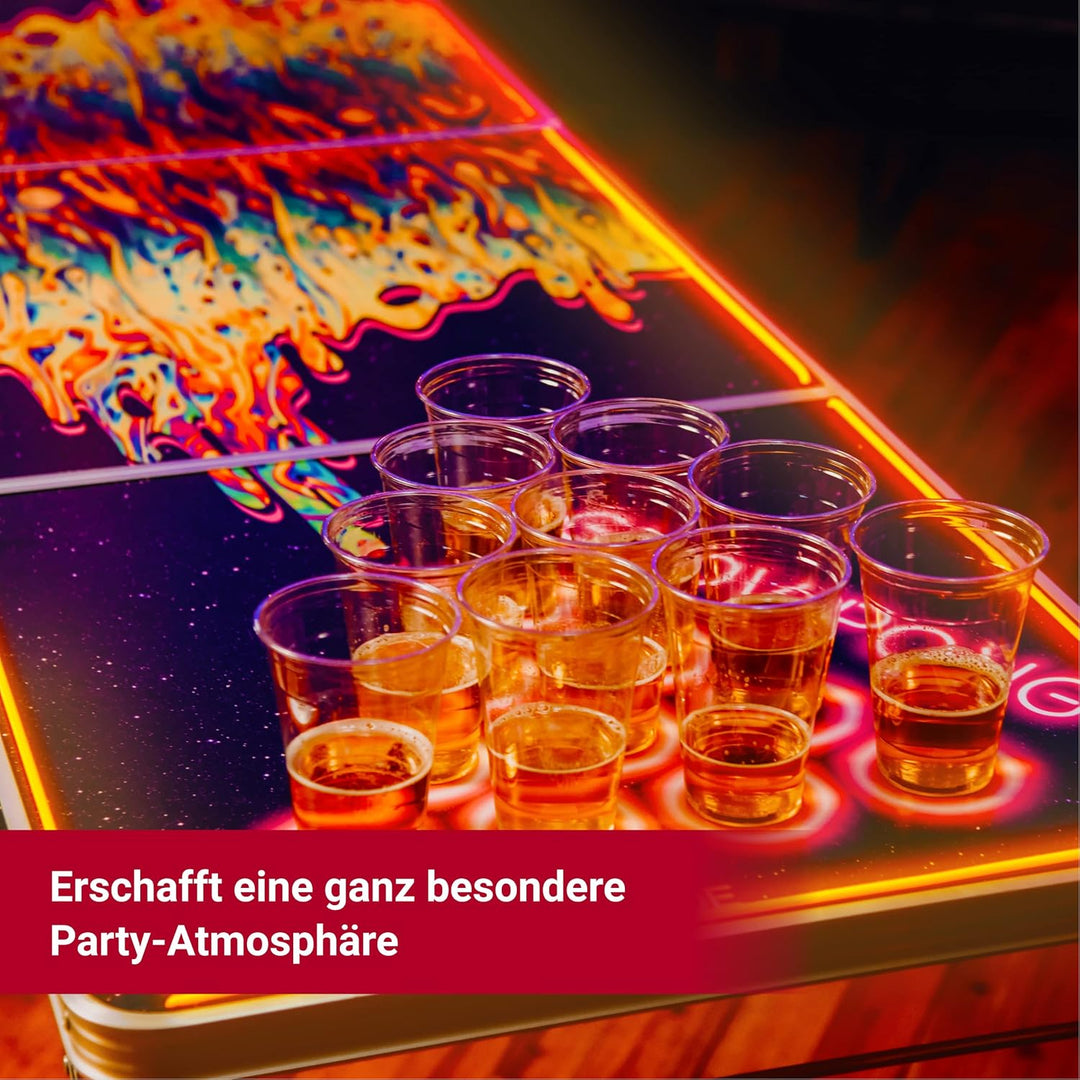 MYBEERPONG® LED Bierpong Tisch | Space Lava Design | Beer-Pong Tisch mit LED-Beleuchtung + 6 Premium