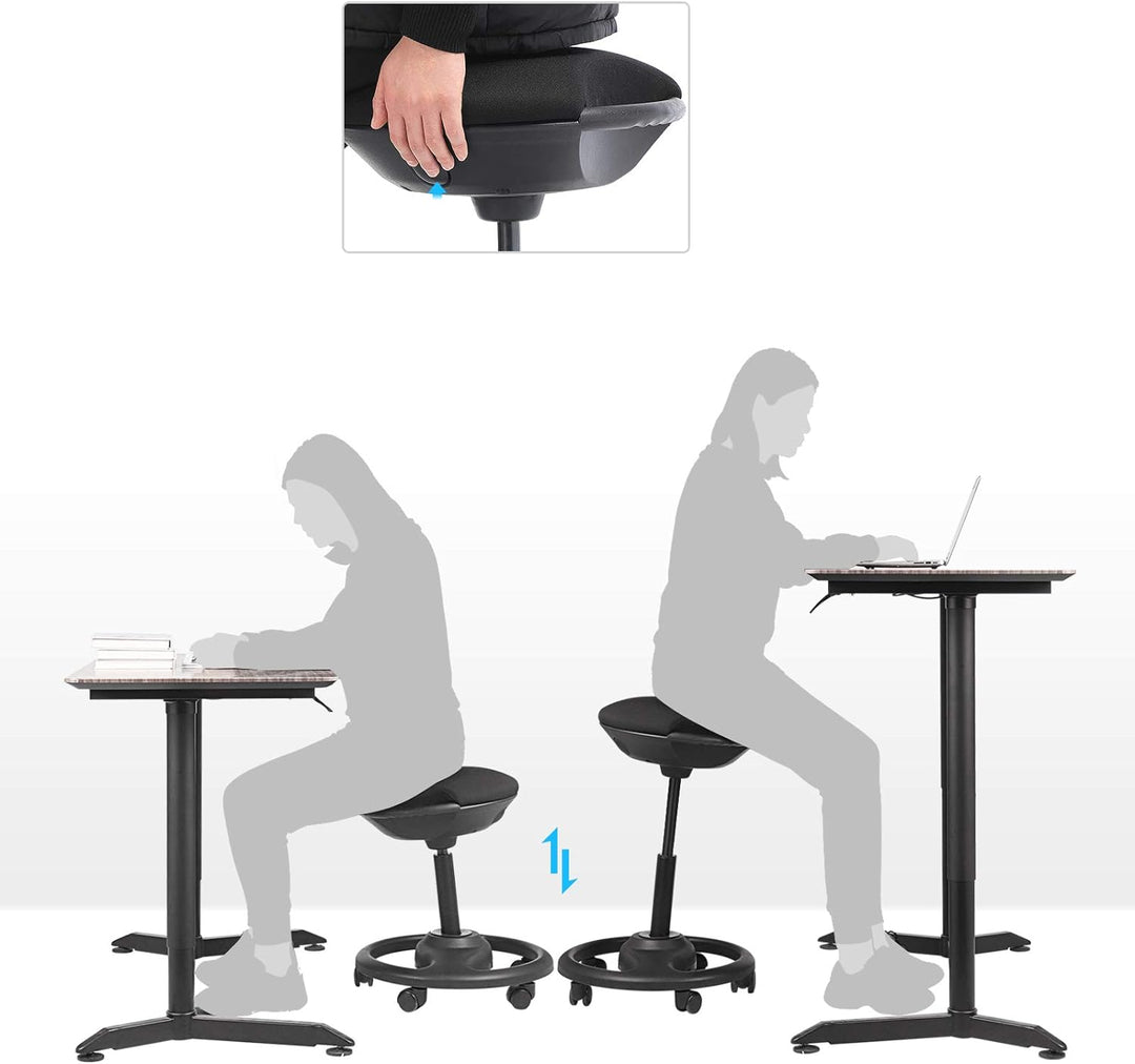 SONGMICS Bürohocker, ergonomischer Arbeitshocker, Rollhocker, Drehstuhl auf Rollen, extra grosser Si