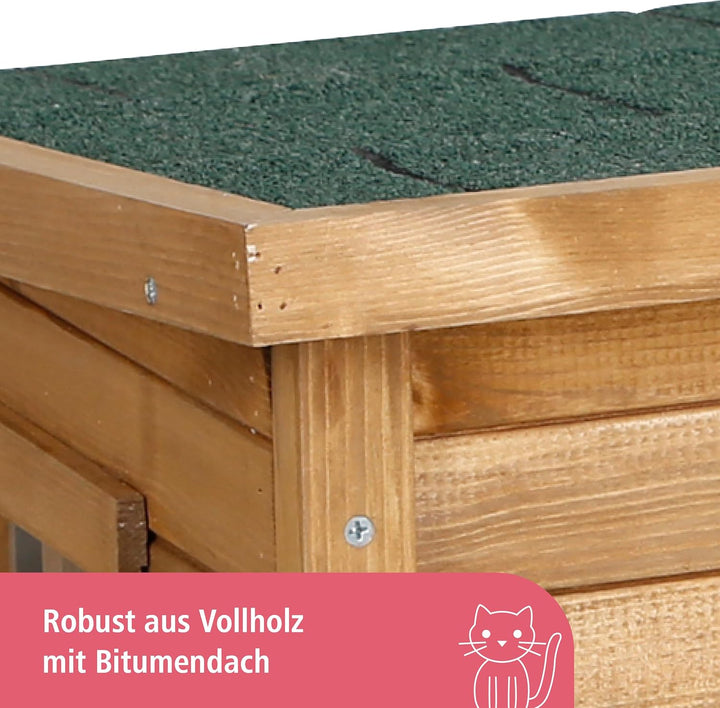 Kerbl Katzenhaus Rustica aus Holz, Schwingtüre mit Lamellen, Plexiglasfenster, Höhenverstellbare Kun