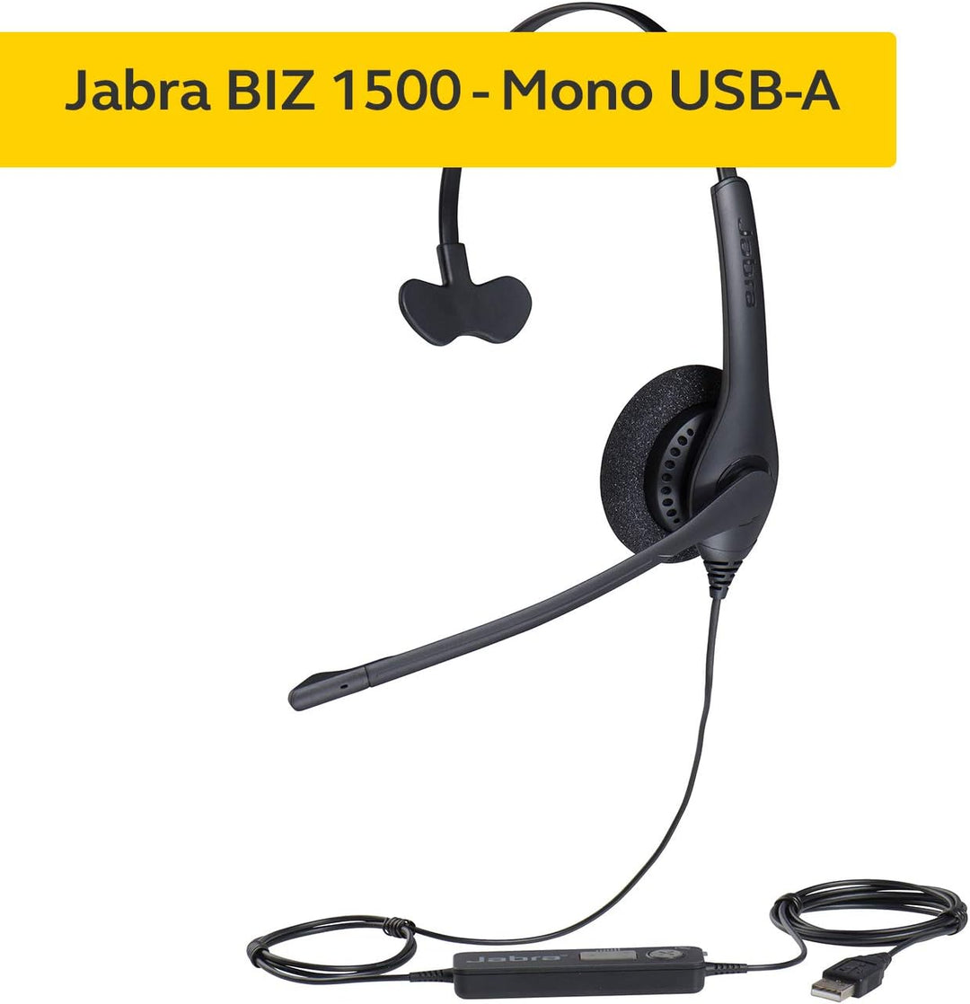 Jabra Biz 1500 USB-A On-Ear Mono Headset - Kabel-Kopfhörer mit geräuschunterdrückendem Mikrofon, Bed