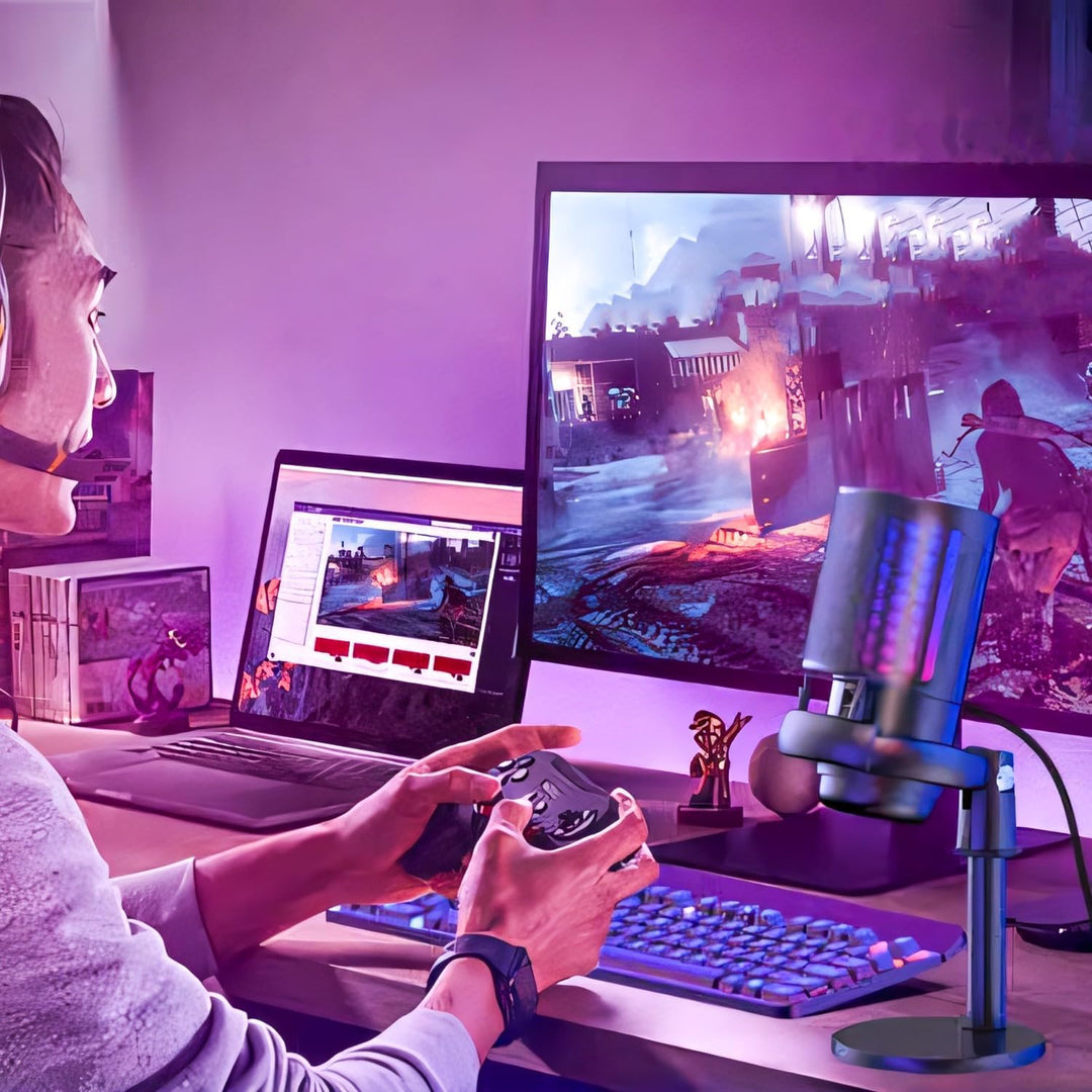 Retoo Gaming Mikrofon RGB, USB Mikrofon mit EIN-klick-Stummschaltfunktion, Rauschunterdrückung, Laut