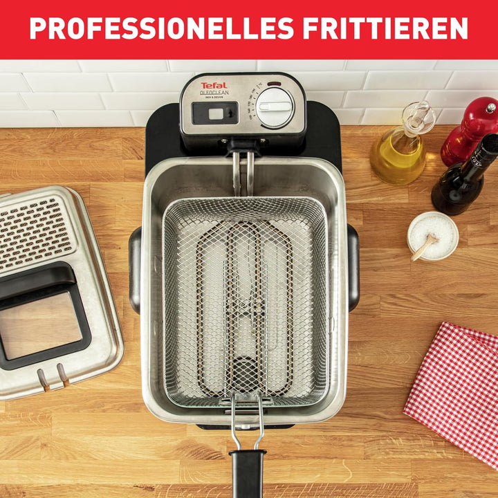 Tefal FR8040 Oleoclean Pro Inox & Design Fritteuse | 2300W | Kapazität 1,2 Kg | Herausnehmbarer Ölbe
