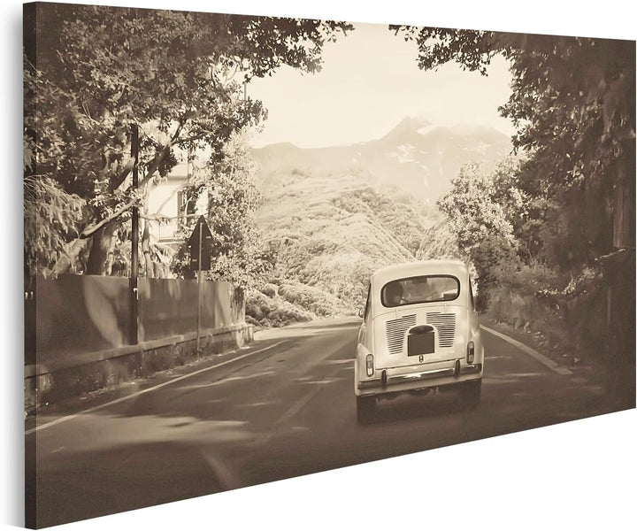 islandburner Bild auf Leinwand Sepia Foto Eines Retro Autos Zu Bergen Bilder Wandbilder Poster Leinw