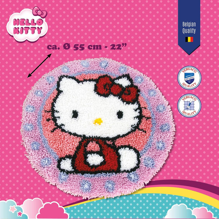 Vervaco Formteppich Hello Kitty Knüpfteppich mit Knüpfhaken, Baumwolle, Mehrfarbig, 55 x 55 x 1 cm