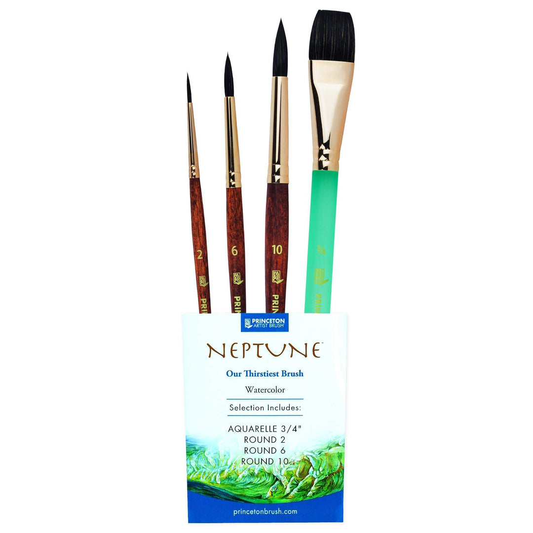 Princeton Neptune 4750 Pinsel-Set für Aquarellmalerei, 4-teilig, weich, synthetisch, Eichhörnchenpin