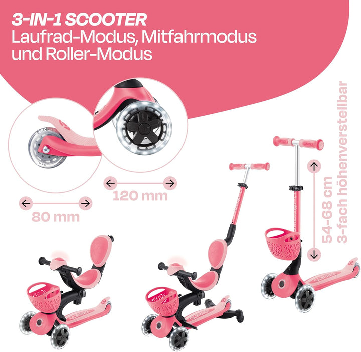 GLOBBER GO-UP Baby Lights 360° – Tretroller, Dreirad und Laufrad für Kinder – höhenverstellbares Kin