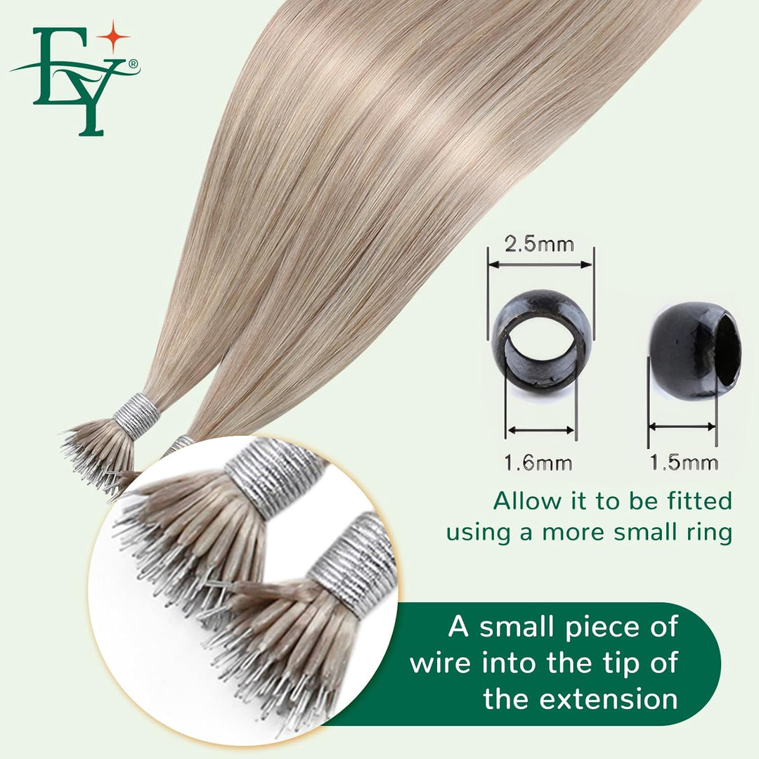 Easyouth Nano Bead Extensions Echthaar Farbe Aschblond und Gelb Blond 14 Zoll 50 Stück 50g Nano Loop