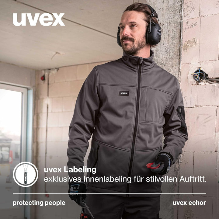 Uvex Echor Softshell-Arbeitsjacke für Herren - atmungsaktiv & wasserabweisend, Grau