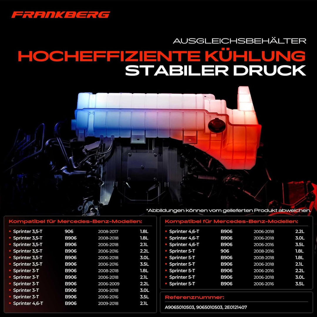 Frankberg Ausgleichsbehälter Kühlmittel Mit Sensor Kompatibel mit Sprinter 3-T 3,5-T 4,6-T 5-T 906 C