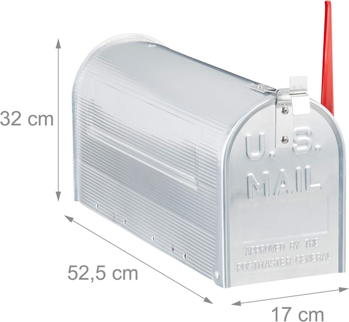 Relaxdays Amerikanischer Briefkasten, Aluminium, Original US Mailbox, Fahne, Nostalgie, HxBxT: 22 x