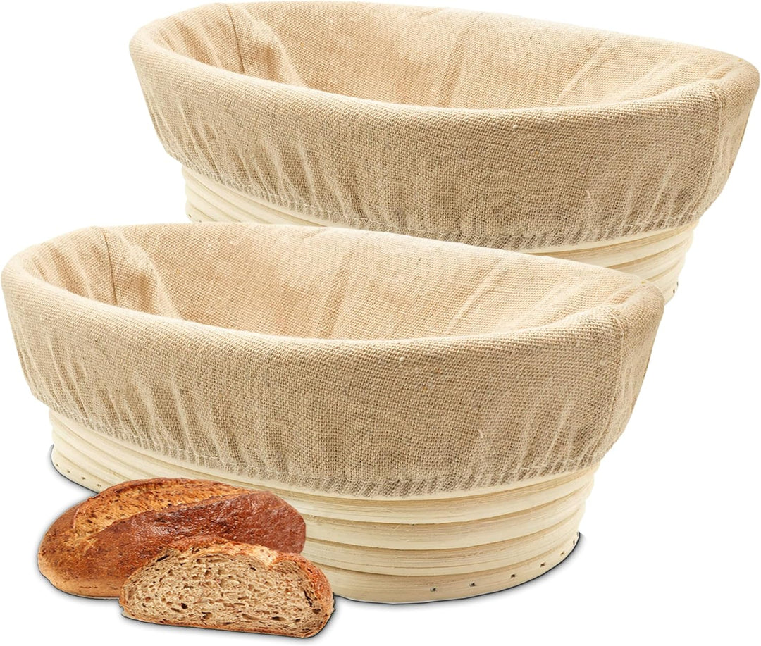 2pcs Gärkorb Oval 25cm Banneton Set, Gärkörbchen Oval, Brotkorb aus Nachhaltigem Rattan, Zum Brotbac