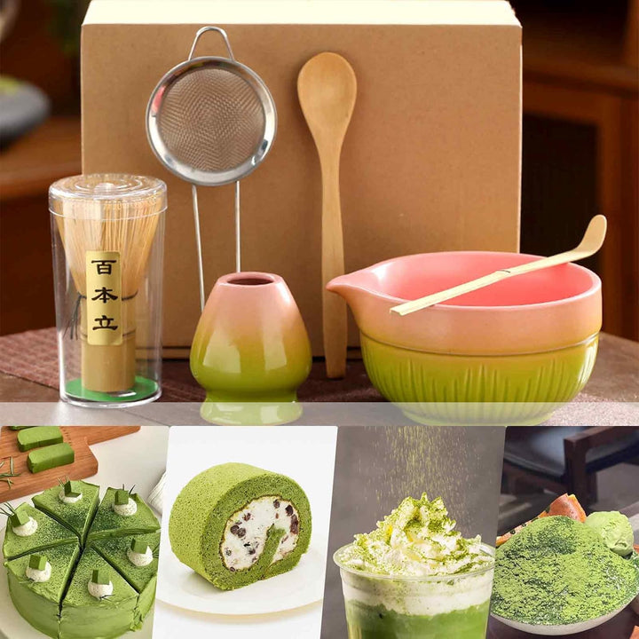 6 Stück Matcha Set, Matcha Tee Sets, Keramik Matcha Schale mit Ausgiesser, Bambus Matcha Besen, Chas