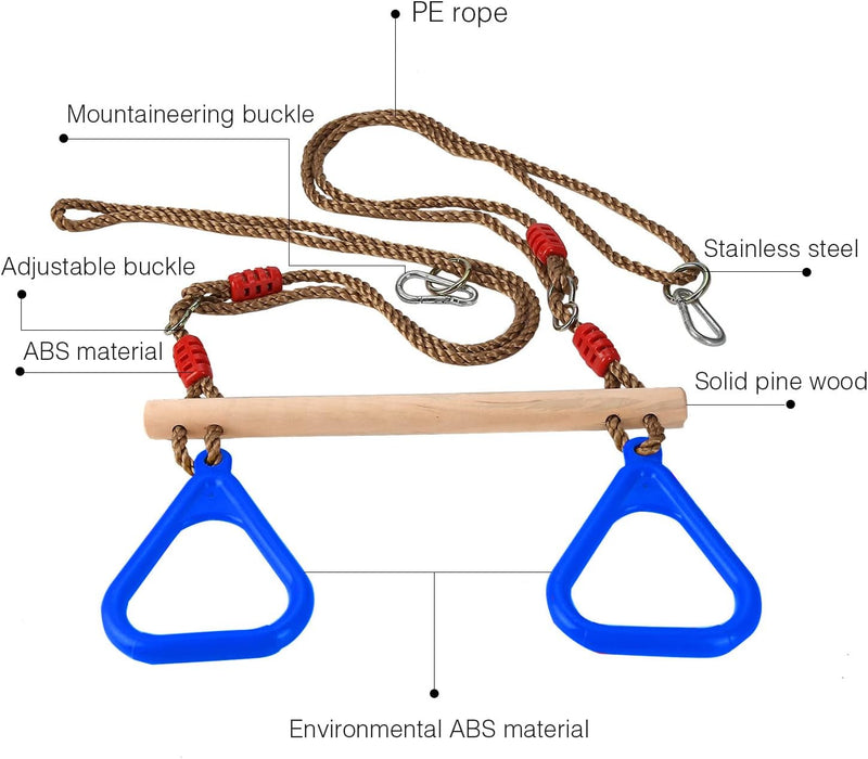 PELLOR Multifunktions Kinderholz Trapeze Schaukel mit Kunststoff Turnringe zum Aufhängen belastbar b