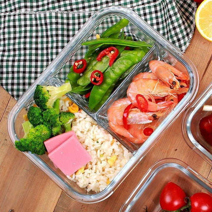 Meal Prep Boxen – 4x1040ML Frischhaltedosen Glas Mit Deckel Mit 3-Fach-Trennsystem | BPA-Freie Aufbe