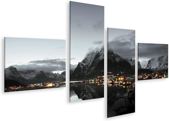 islandburner Bild auf Leinwand Sonnenuntergang Dorf Lofoten Inseln Norwegen Bilder Wandbilder Poster