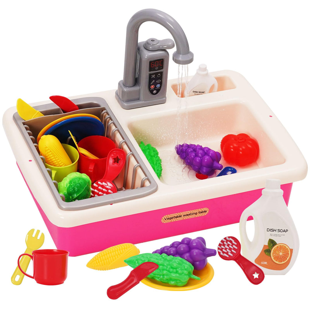 Küchenspüle Spielzeug Set mit Wasserkreislauf, Spielspüle Kinder mit Fliessendem Wasser, Matschküche