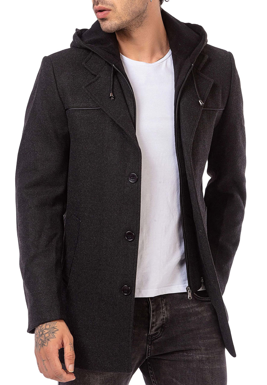 Redbridge Herren Mantel Trenchcoat Kapuzenjacke Elegant lange Jacke Hooded XXL Anthrazit, XXL Anthra