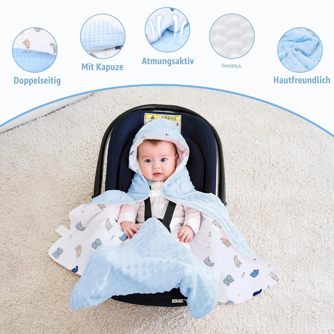 Baby Einschlagdecke 100% Baumwolle, Universal Einschlagdecke Babyschale 90 x 90cm, Herbst-Winter-Bab