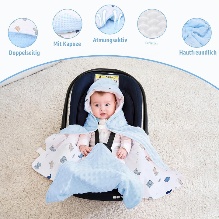 Baby Einschlagdecke 100% Baumwolle, Universal Einschlagdecke Babyschale 90 x 90cm, Herbst-Winter-Bab