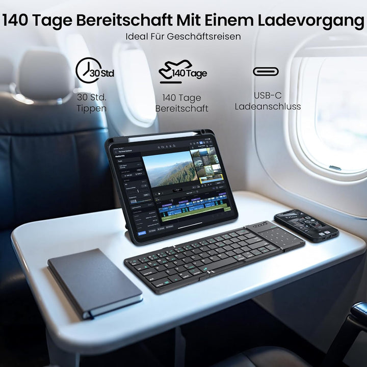 Nillkin Faltbare Bluetooth Tastatur mit Touchpad, Wiederaufladbare Klapptastatur mit Ziffernblock, T