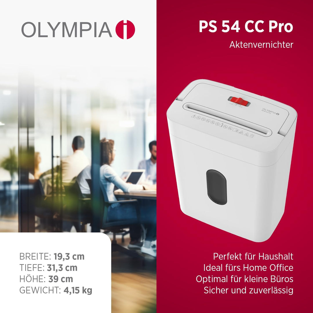 OLYMPIA PS 54 CC Pro Aktenvernichter | Papierschredder mit Partikelschnitt 4×38 mm | Schredder Akten