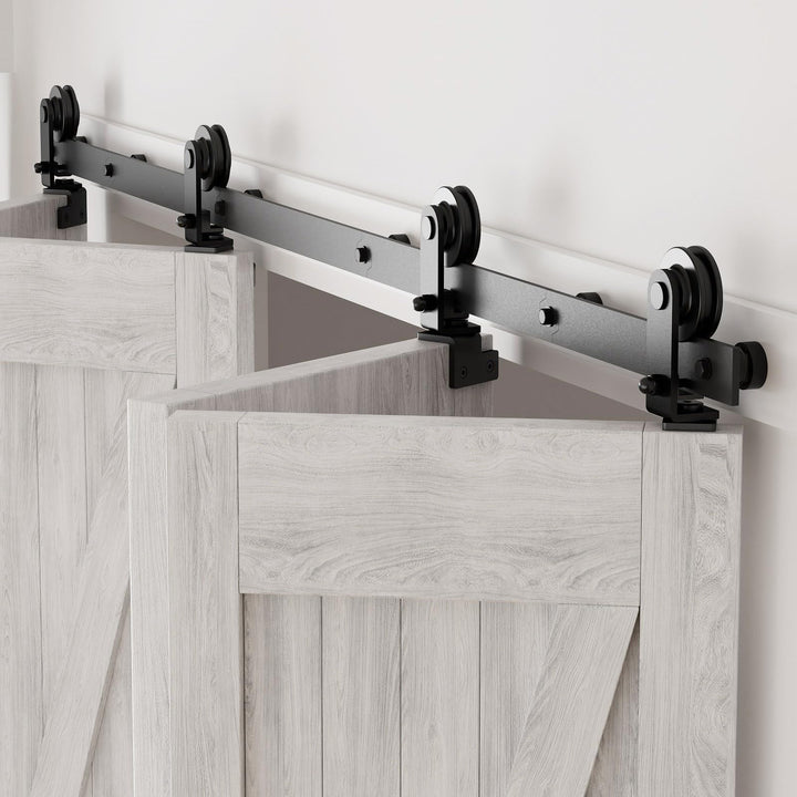 305cm/10FT Bifold Schiebetürbeschlag Schiebetüren Schiebetürsystem Komplettset Laufschiene Rollen Se