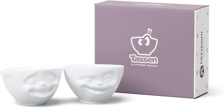 FIFTYEIGHT PRODUCTS / Schälchen-2er Set „Lachend & Zwinkernd“ (Porzellan, 200ml, Weiss, Made in Germ