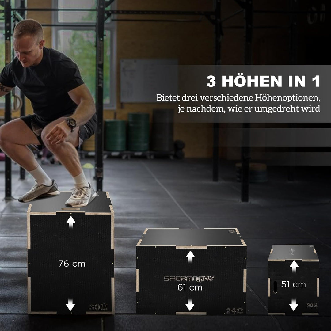 SPORTNOW 3 in 1 Plyo Box, Sprungbox aus Holz, Plyometric Plattform mit Griff, Plyometrisches Trainin