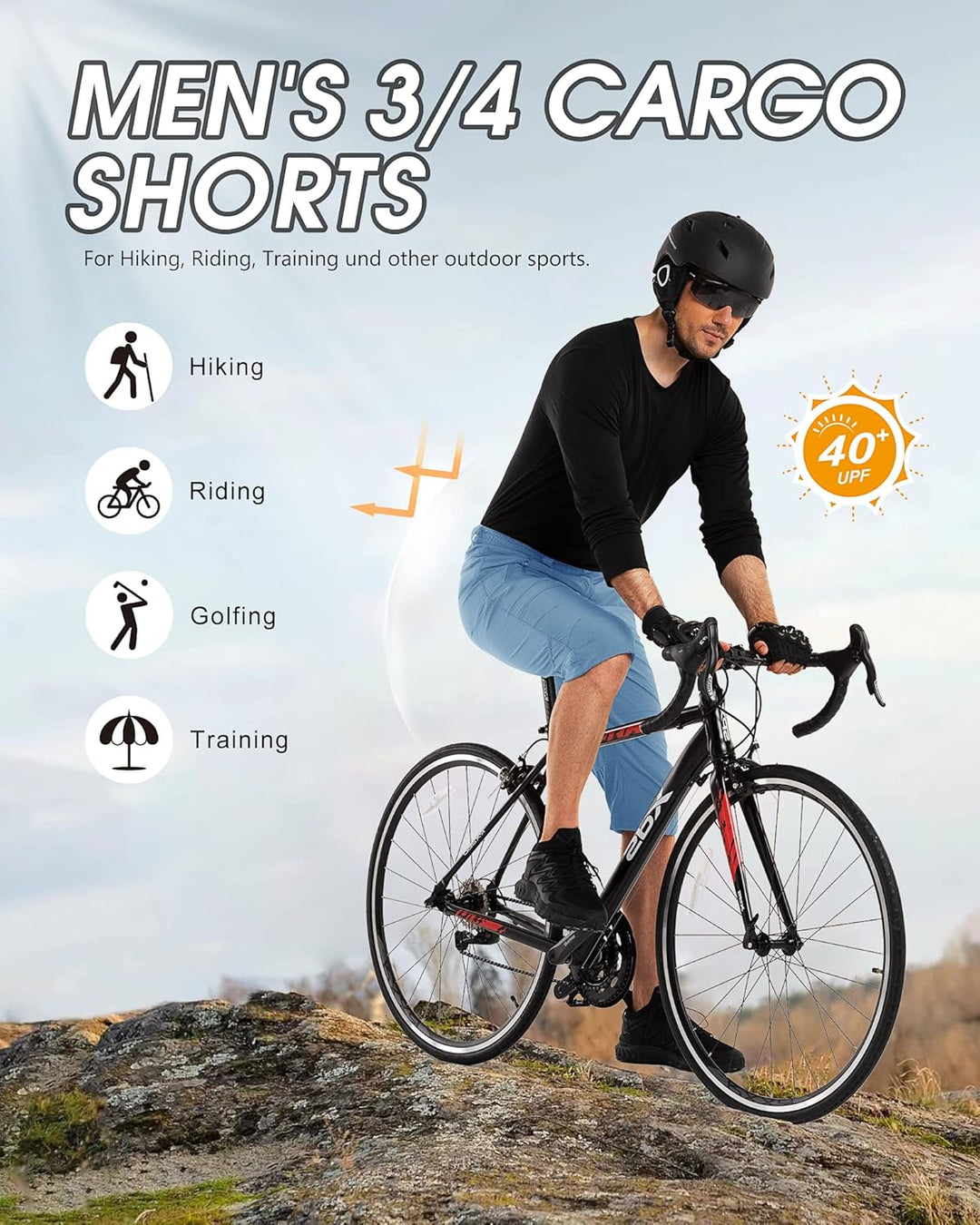 33,000ft Herren 3/4 Hose Cargo Shorts Kurze Wanderhose Stretch Leichte Radhose Sommer Capri Dreivier