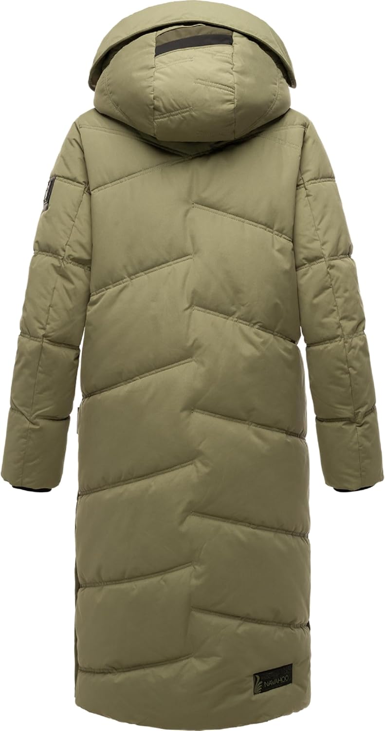Navahoo Damen Wintermantel Warmer Steppmantel lang mit Kapuze Kuschelmausi S-XXL M Olive Leaf, M Oli