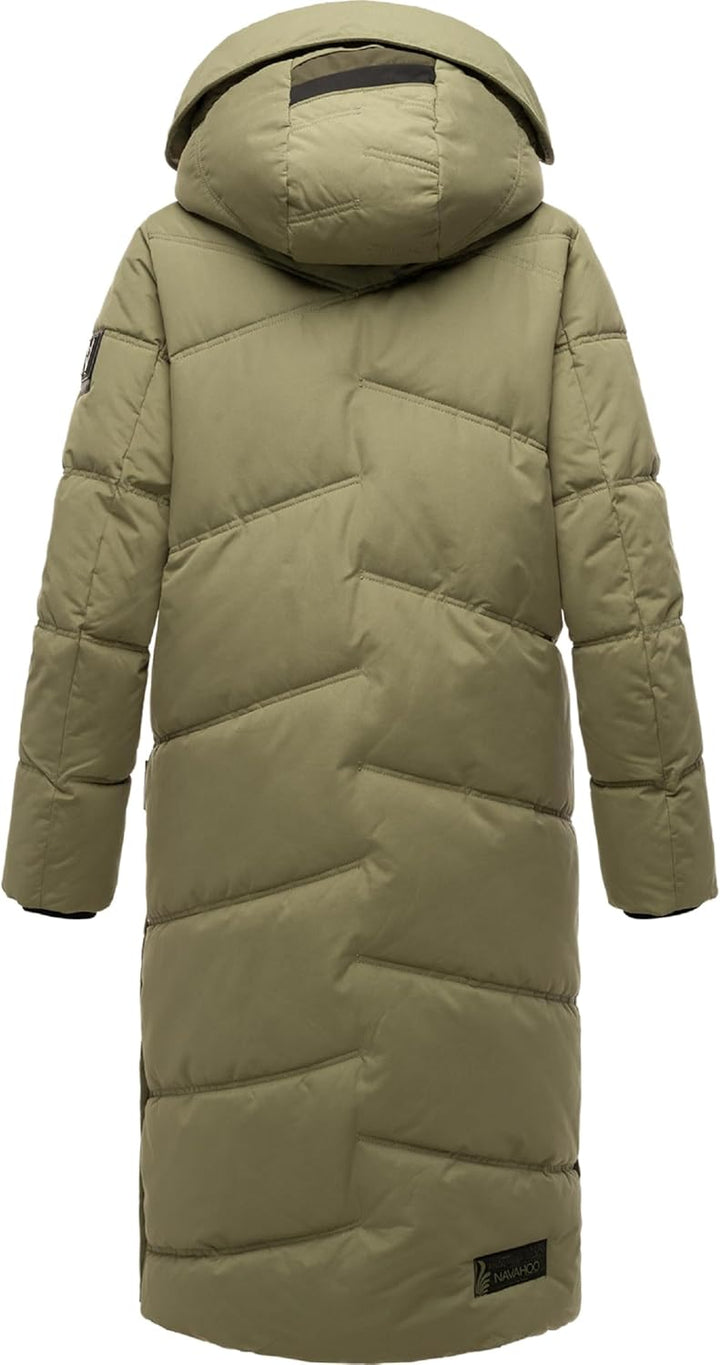 Navahoo Damen Wintermantel Warmer Steppmantel lang mit Kapuze Kuschelmausi S-XXL M Olive Leaf, M Oli