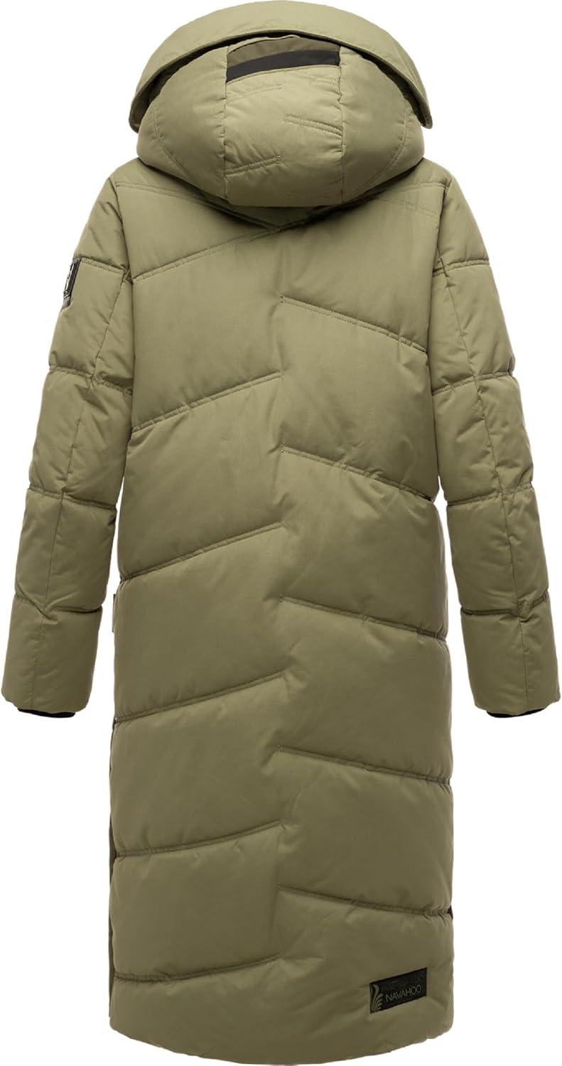 Navahoo Damen Wintermantel Warmer Steppmantel lang mit Kapuze Kuschelmausi S-XXL L Olive Leaf, L Oli