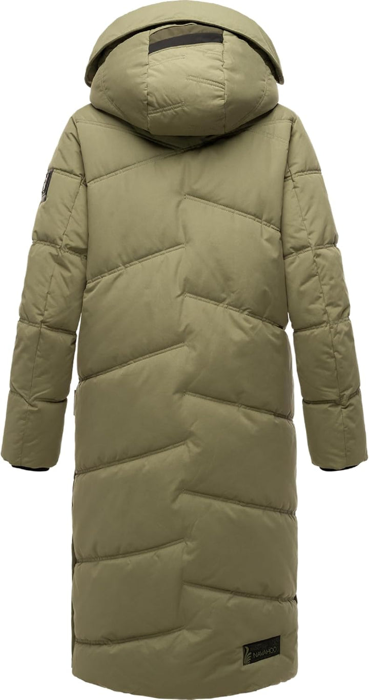 Navahoo Damen Wintermantel Warmer Steppmantel lang mit Kapuze Kuschelmausi S-XXL L Olive Leaf, L Oli