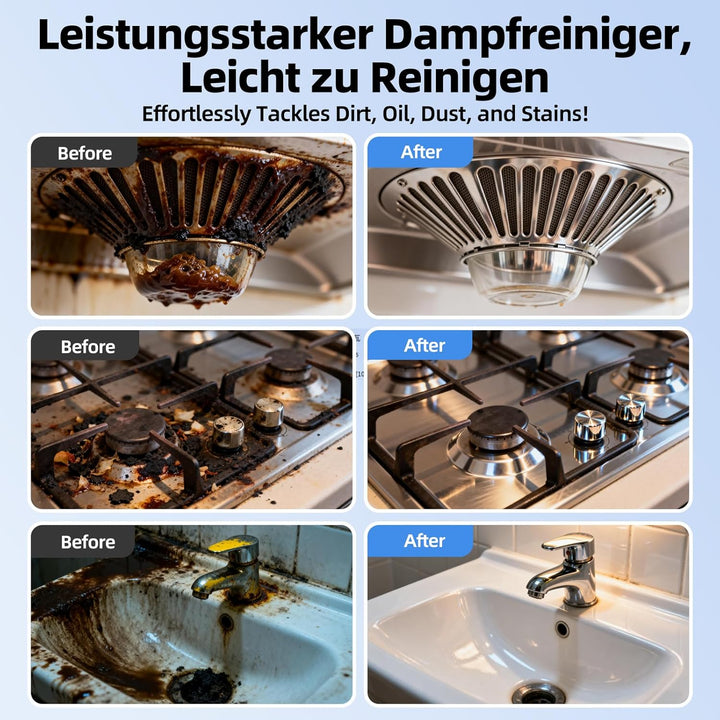 Dampfreiniger, Aufheizzeit 15 Sekunden, 1L Wassertank, 1500 W Leistung, 6 Geschwindigkeitsstufen ein