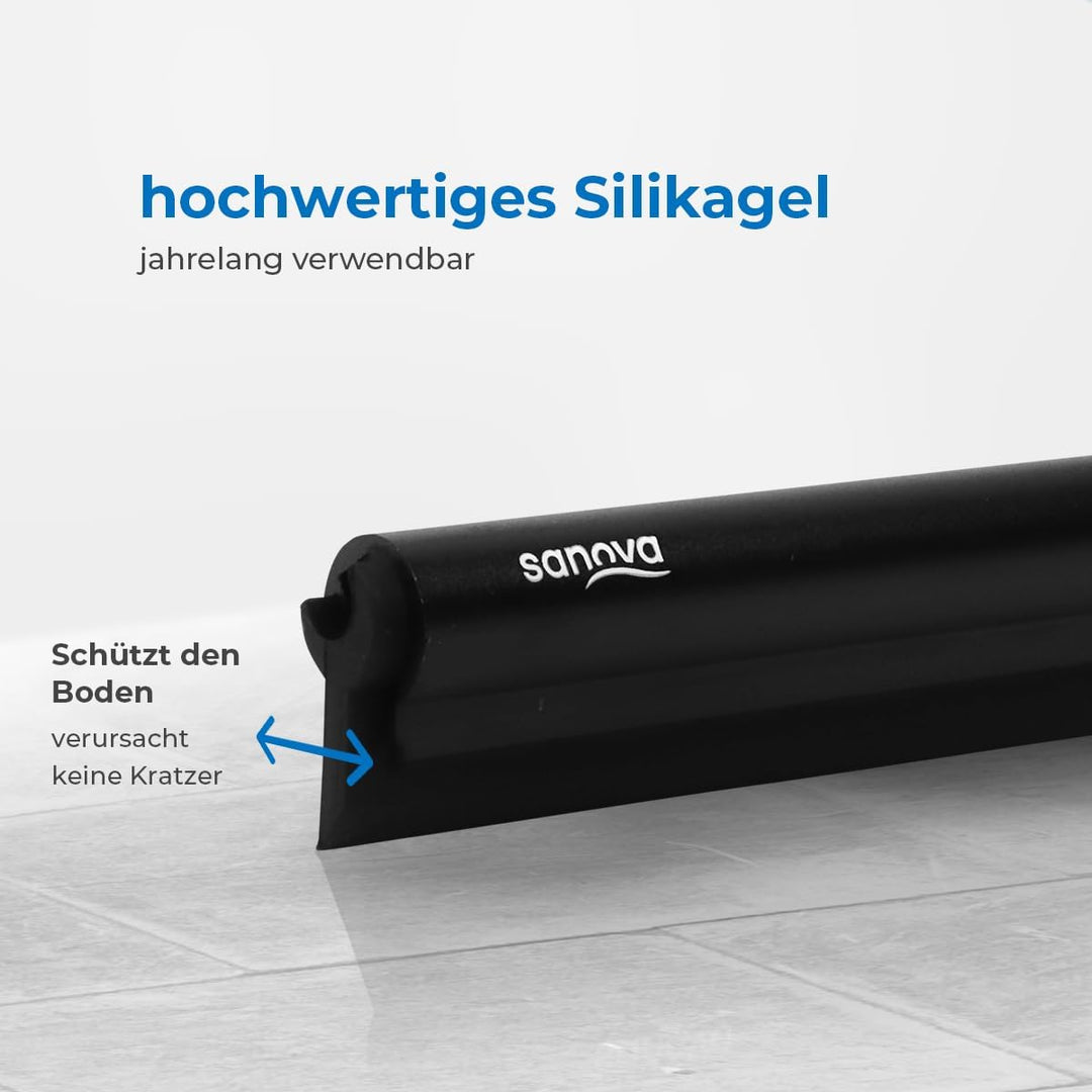 Sanova Luxus Silikon Abzieher Boden & Duschabzieher Schwarz - 136 x 40 cm - Fliesen & Duschwand Abzi