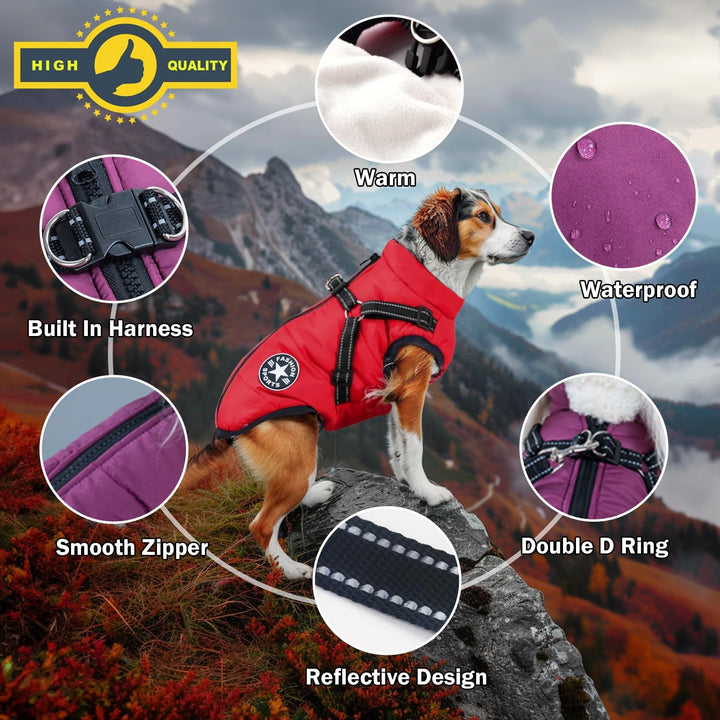 Hundejacke Winterweste Jacken - Hundemantel mit Geschirr, Wasserdicht, Maschinen Waschbar, Reflektie