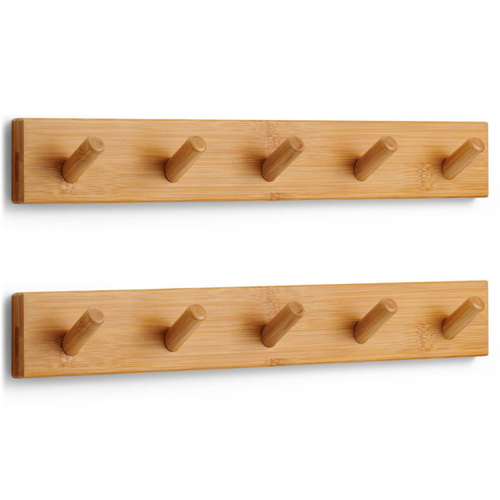 LARHN Garderobenhaken Holz (2 Stück) - Garderobenleiste Holz mit 5 Haken - 43 cm - Kleiderhaken Wand