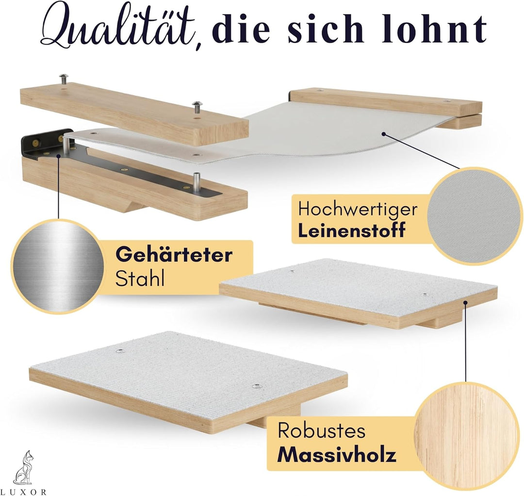 LUXOR Kletterwand Katzen Hängematte inkl. 2X Katzentreppe Wand & Befestigungsmaterial - Stabilität u