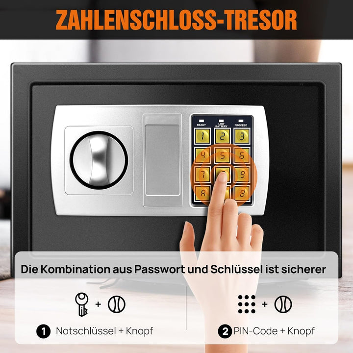 Feuerfest Wasserdicht Tresor für Zuhause mit Schlüsselschloss,8.5L Tragbarer Tresor Für Bargeld Medi