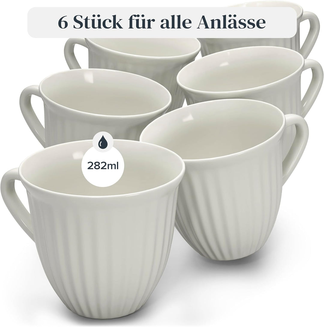 Steingut Kaffeetassen 6 Personen Hygge TESTSIEGER, Traumhaftes Skandinavisches Steingut Tassen Set,