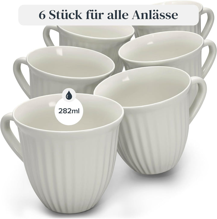 Steingut Kaffeetassen 6 Personen Hygge TESTSIEGER, Traumhaftes Skandinavisches Steingut Tassen Set,